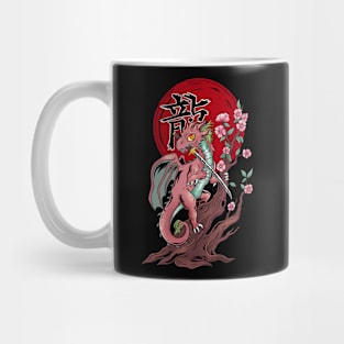 Sakura Dragon's Katana Dance: A Blossoming Battle Mug